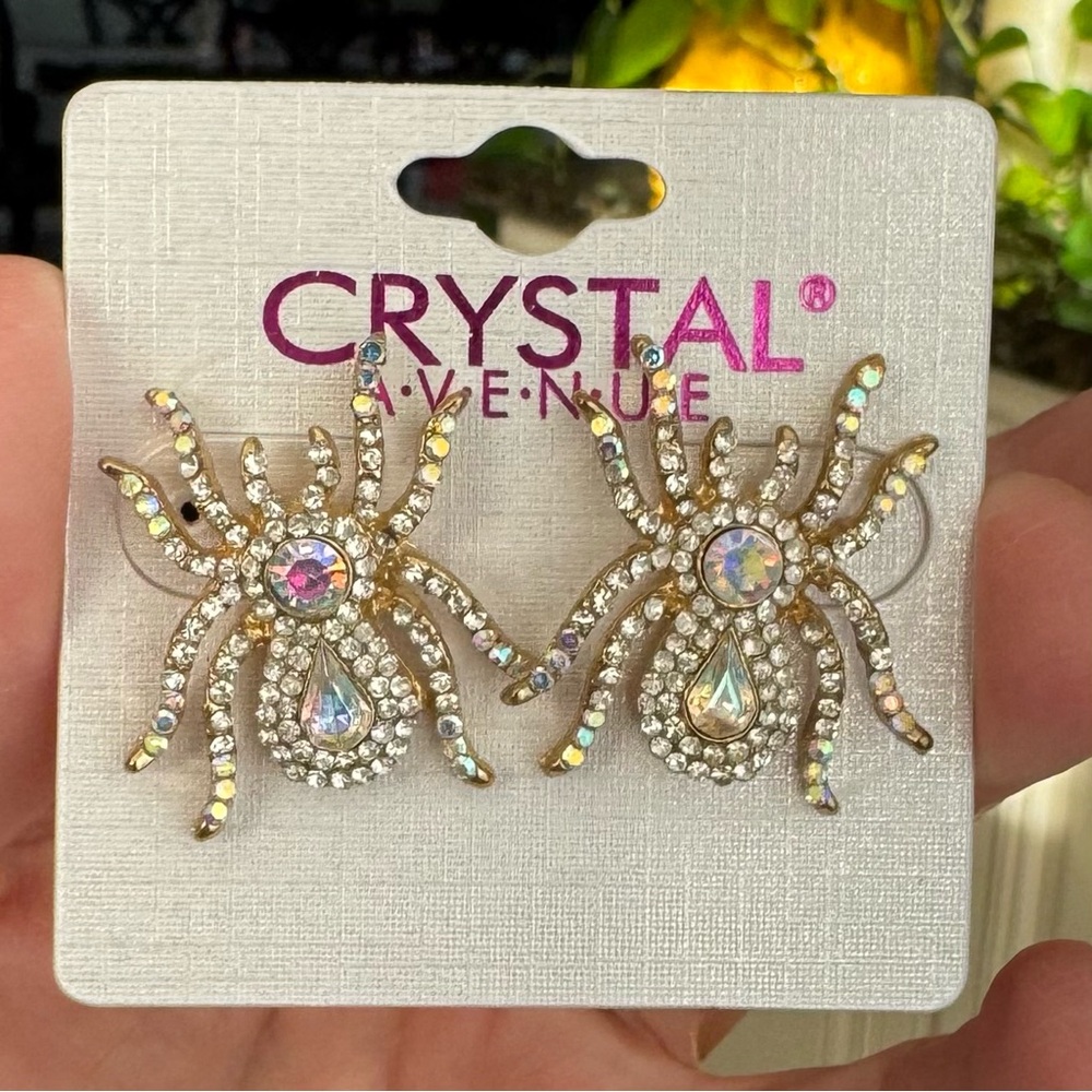 Crystal Avenue Gold Spider Earrings